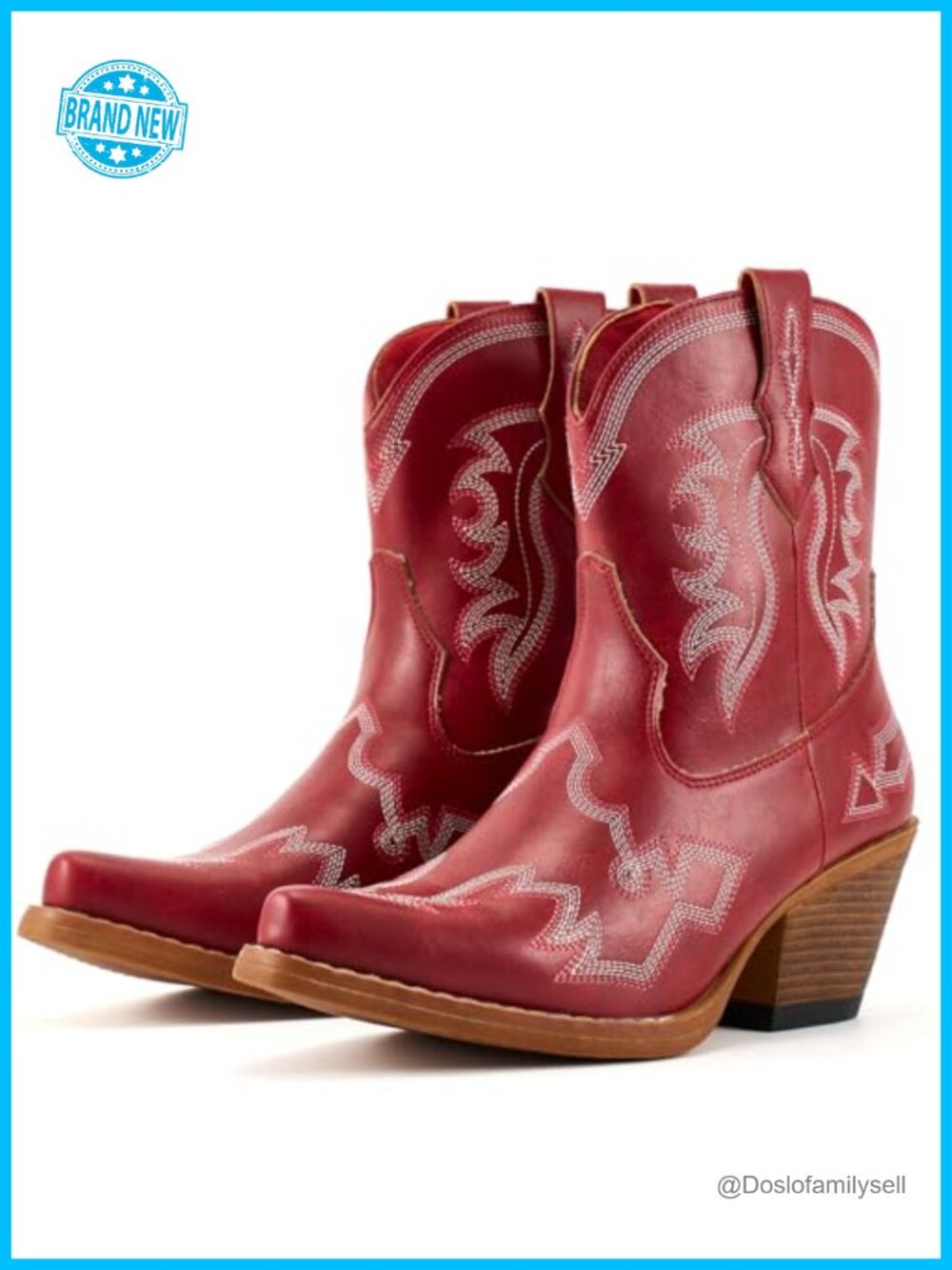 Women's Cowboy Ankle Boots with Embroidery, Snip Toe Chunky Heel Western Style